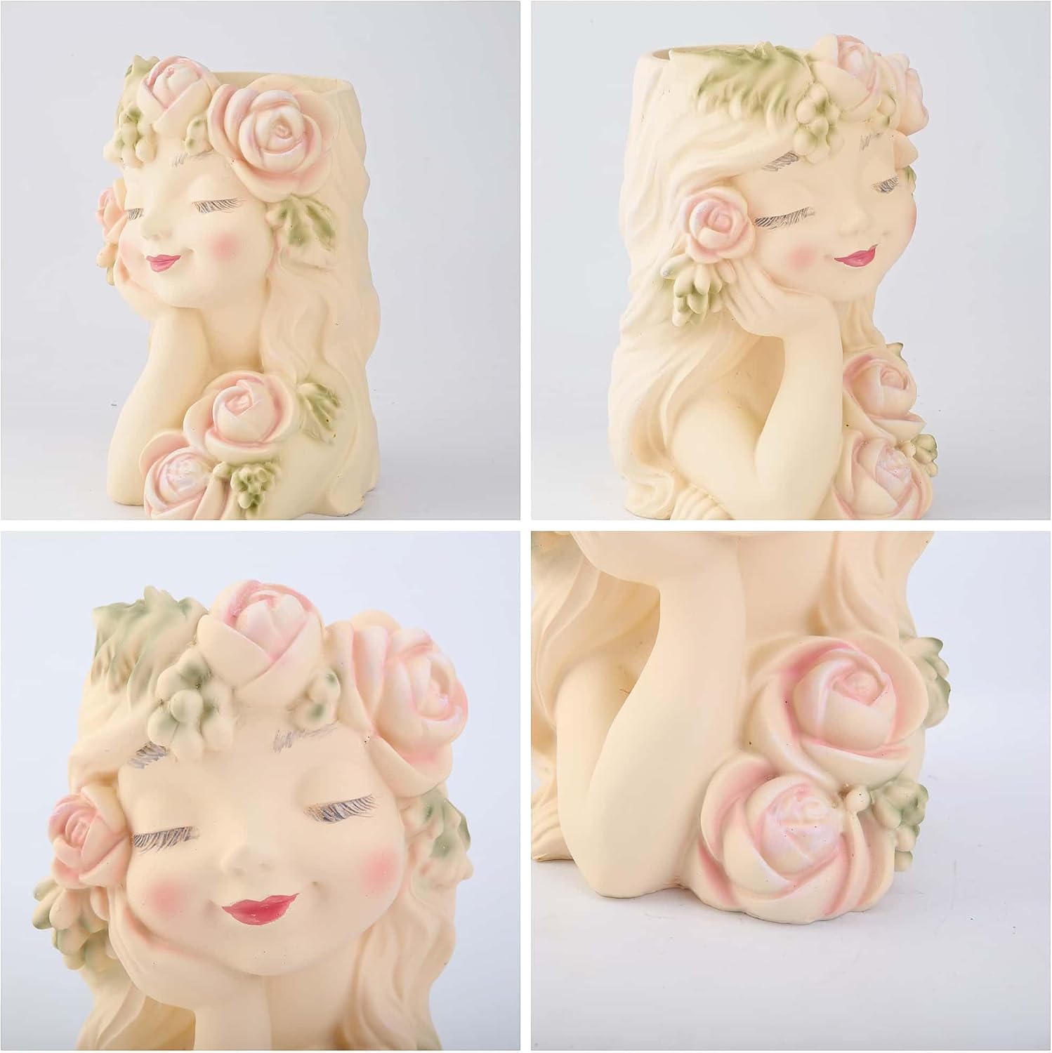 Decorative Garden Fairy Head Planter - Resin Flower Pot, Succulent Planter Holder, Tall Face Planters Pots, Phrenology