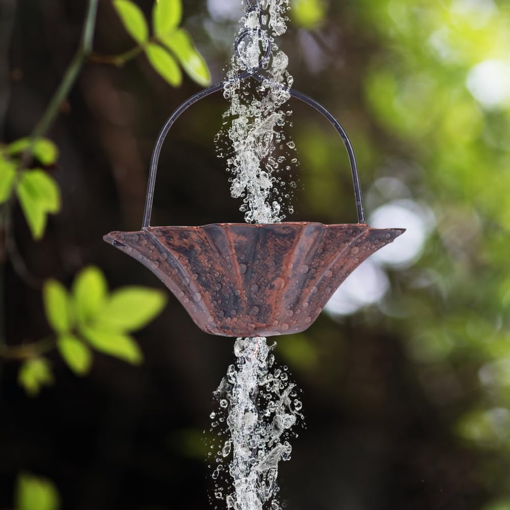 10FT Lotus Rain Chain, Rain Chains for Gutters with 12 Cups | Adjustable Rain Catcher Chain with Bell for Eaves