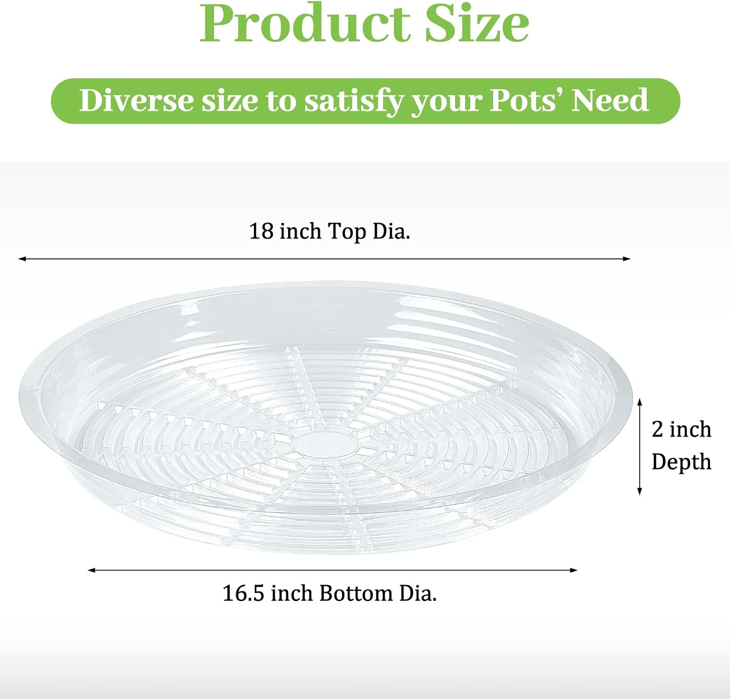 Shellwei 18 Pack 18 Inch Plastic Plant Saucers Extra Large Clear Flower Pot Drip Trays Plants Drip Tray Plant Drainage
