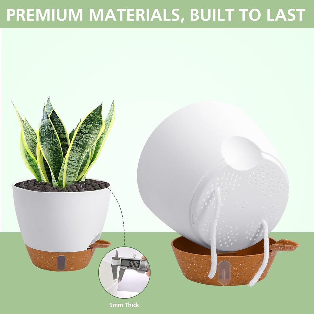 Self Watering Pots with Water Level Indicator, 12" 10" 9" 8" Large Plastic Flower Pots with Mesh Drainage Hole and