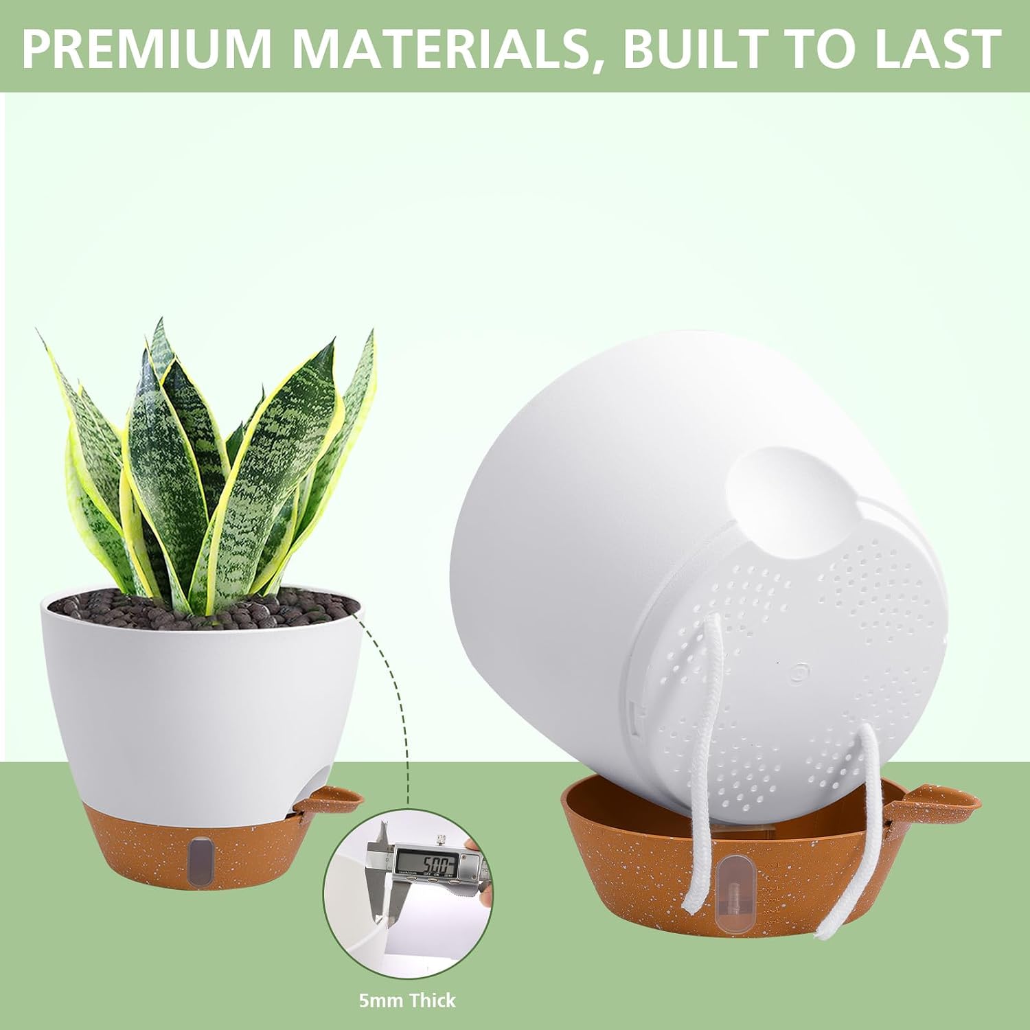 Self Watering Pots with Water Level Indicator, 12" 10" 9" 8" Large Plastic Flower Pots with Mesh Drainage Hole and