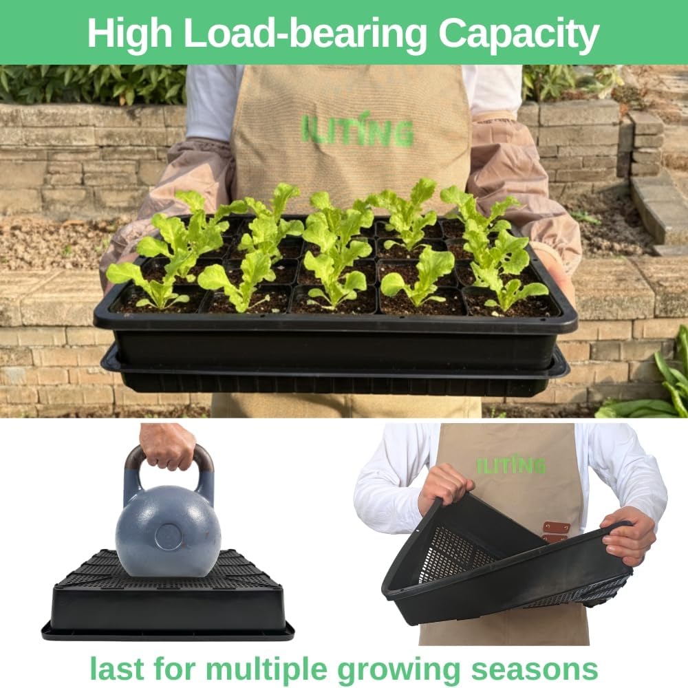 Soil Blocking Trays 5-Set 15x12inch Mesh Trays Flat Plant Tray with Humidity Domes, Nursery Supply for Microgreen, Seed