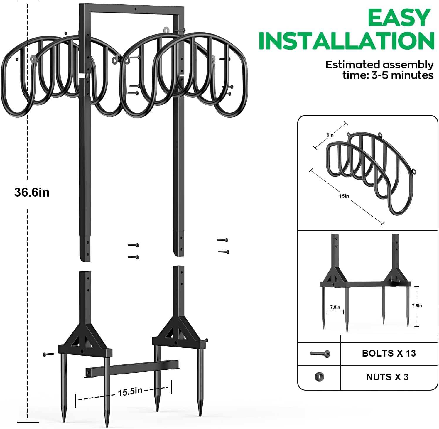 Garden Water Hose Holder Holds 2 * 150Ft Hoses, Heavy-Duty Metal Freestanding Hose Holder with 4 Spikes, Rustproof