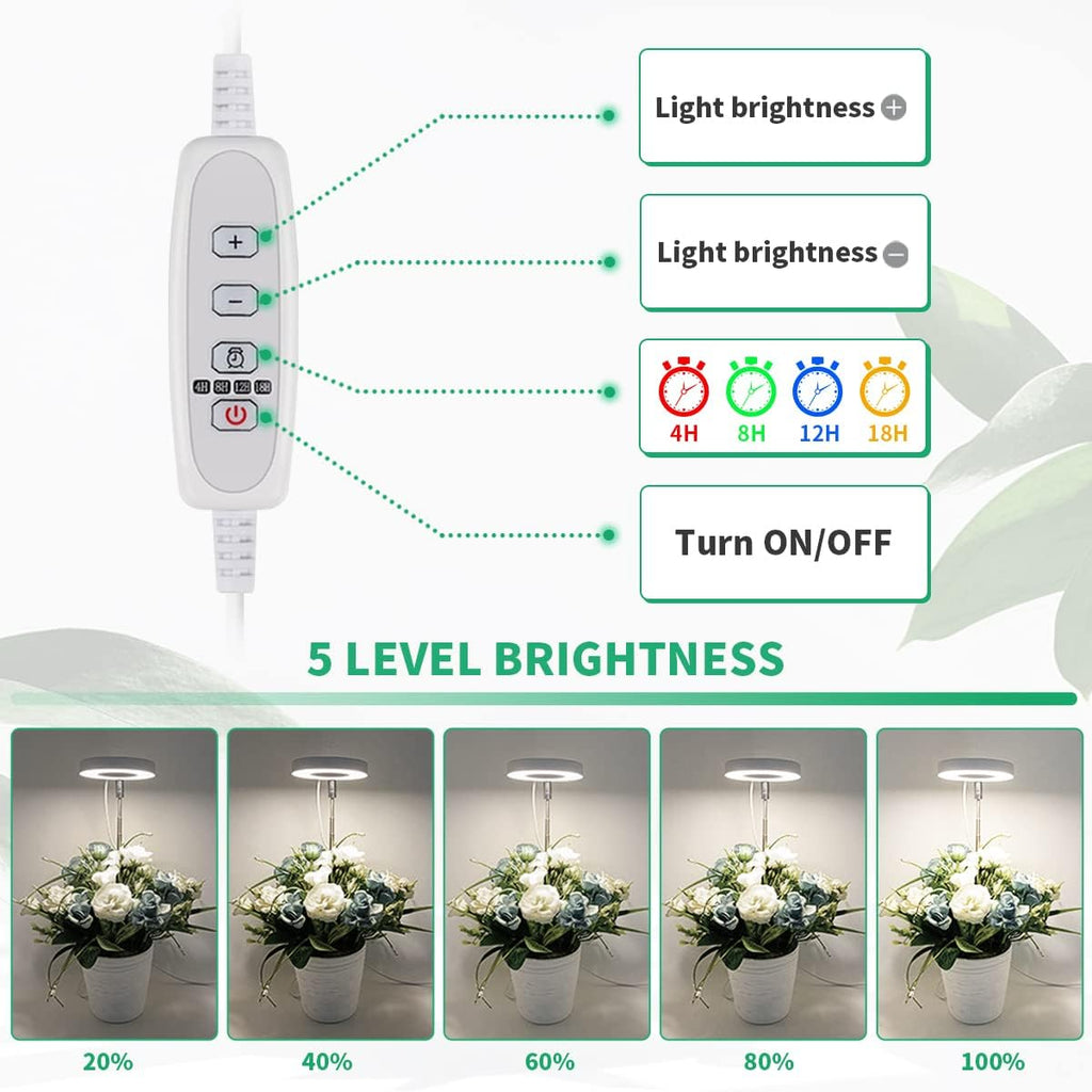GYTF Halo Plant Grow Light, 6000K White LED Full Spectrum Growing Lamp for Indoor Plants, Succulents, Mini Bonsai