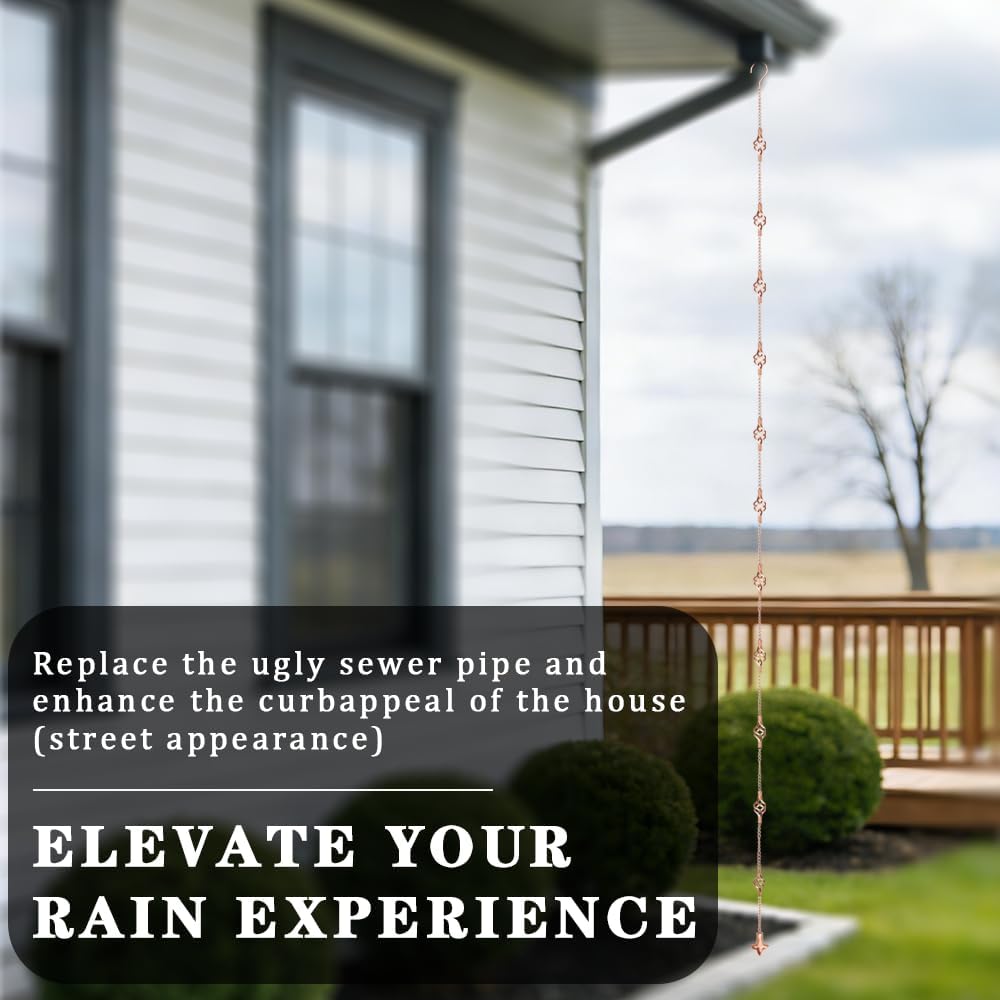APX Gutter Rain Chains 11 Ft, Decorative Downspout Set with Hook & Anchor. | Cooper 11 Spiral Cups, Heavy Duty &
