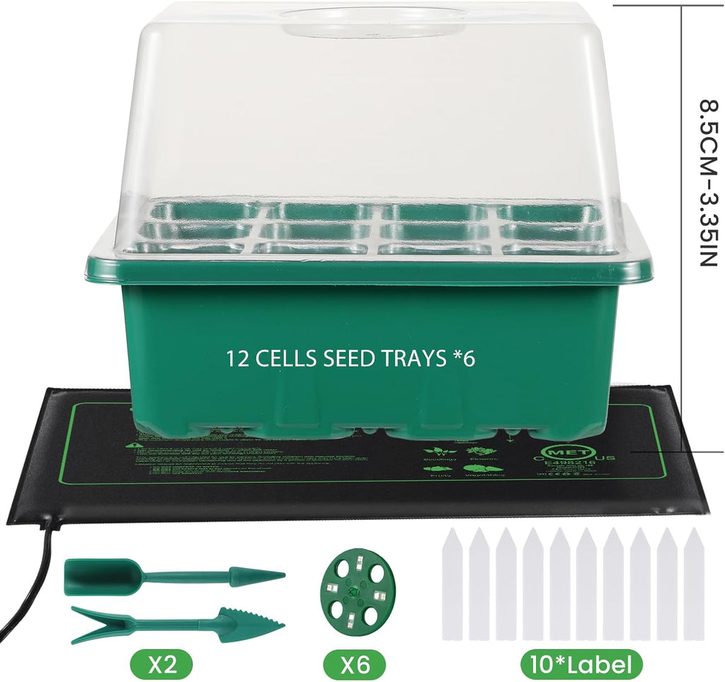 Seed Starter Trays with Grow Lights and Heat Mat, 72 Cells Seed Starter Kit with Lights, 3 Lighting Mode, 4 Timing Set