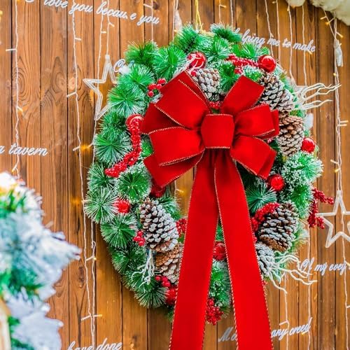 8 Pcs Large Christmas Bow, 31" x 11" Golden Edged Red Velvet Wreath Bow