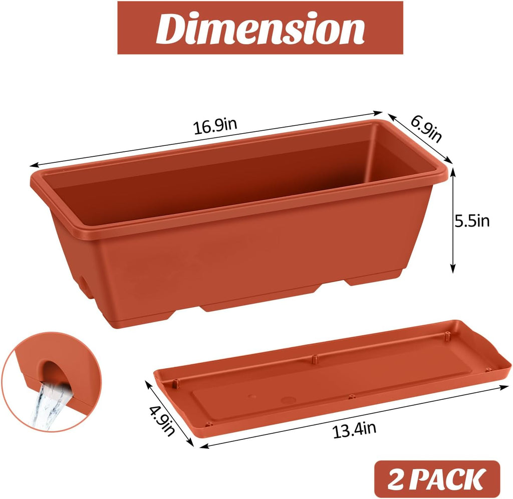 CADUKE Railing Planter Boxes Deck 2 Pack Railing Flower Box with Adjustable Bracket 17 Inch Window Boxes Rectangle