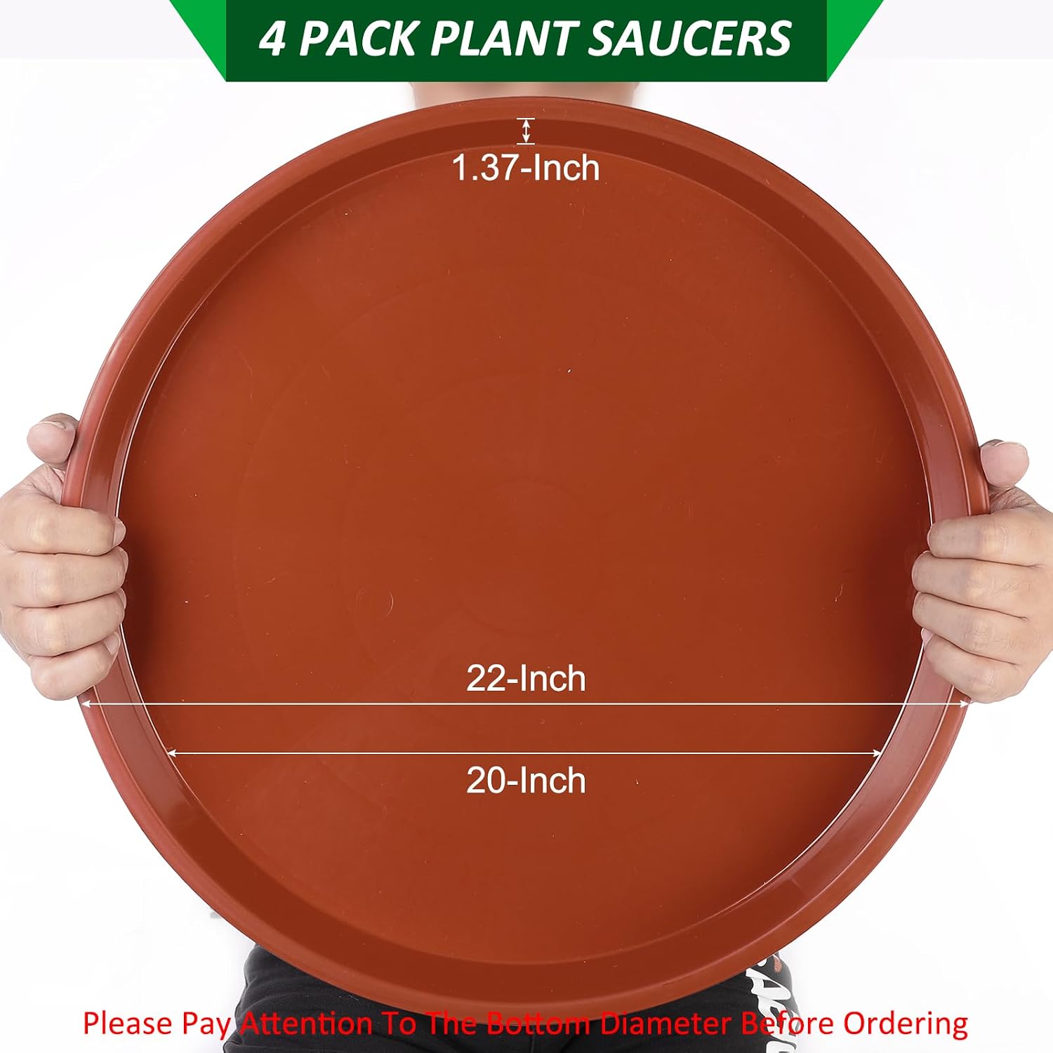 PATIKIL 4 Pack Large Plastic Plant Saucer, 22 Inch Plant Tray for Pots Round Plant Dish Plant Drip Trays Water Tray for