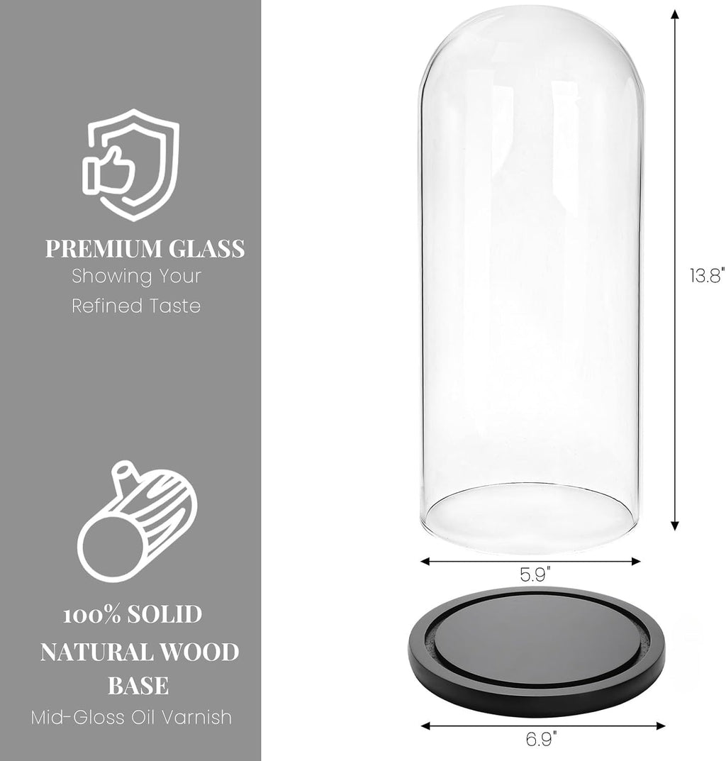 ZOOFOX 13.8 Inch Tall Glass Dome with Base, Clear Glass Empty Display Cloche, Decorative Bell Jar for Succulents