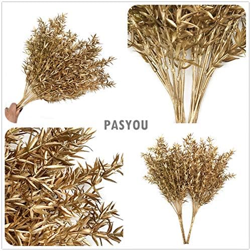 Artificial Plants for Christmas Decor, PASYOU Plastic Grass Fake Shrubs Simulation Sharp Leaves Indoor Outdoor Home Garden Planter Filler Party Hotel Verandah Wedding Faux DIY Decoration - Gold 4 Pack