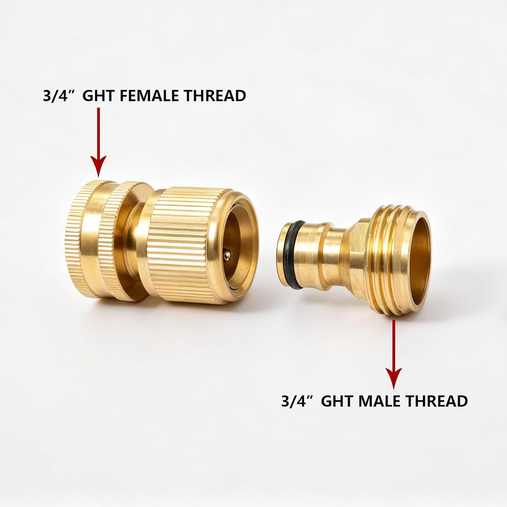 Garden Hose Quick Connect Solid Brass Quick Connector Garden Hose Fitting Water Hose Connectors 3/4 inch GHT