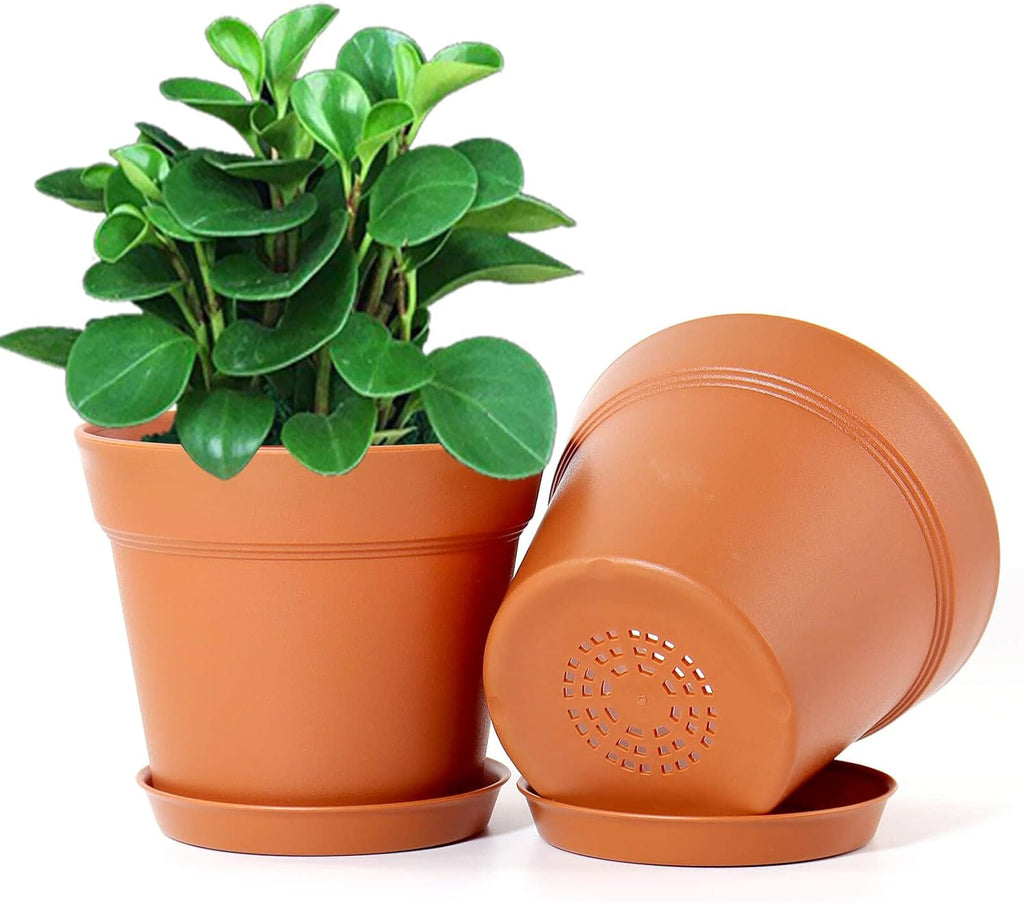 WOUSIWER 16 Pack 6 inch Plastic Planters, Plastic Indoor Planter Flower Pots, Heavy Duty and Stylish 6 Inch Plant Pots