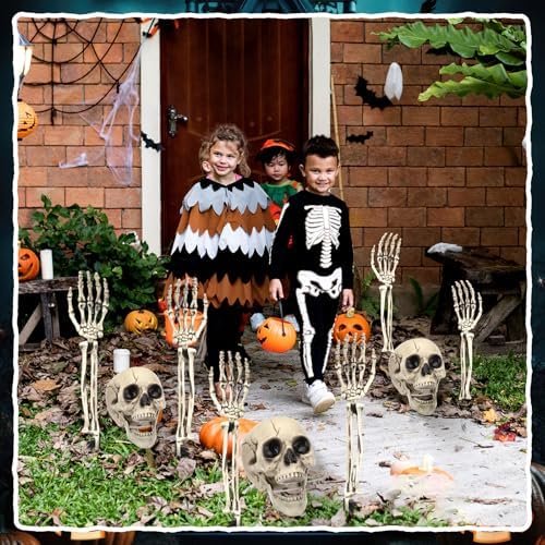 Chunful 9 Pcs Halloween Skeleton Stakes Decoration, Skull Head Arms, White