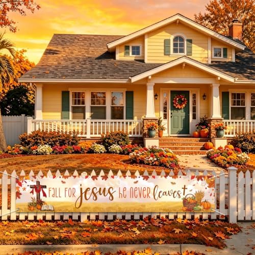 Fall for Jesus He Never Leaves Christian Fall Banner Thanksgiving Yard Sign