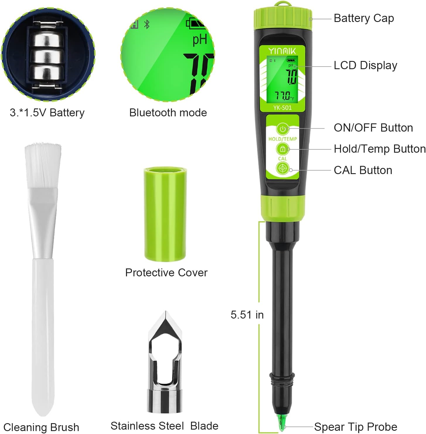 Digital Soil pH Meter for Gardeners, Soil Direct pH Tester for Plant Care, Measure pH of Solution Potting Soil Growing