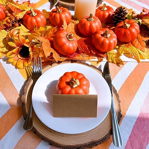 Winlyn 12 Pcs Small Harvest Orange Artificial Pumpkins Decorative Fall Pumpkins Dark Orange Faux Foam Pumpkins for Rustic Farmhouse Halloween Thanksgiving Party Table Centerpiece Autumn Home Décor