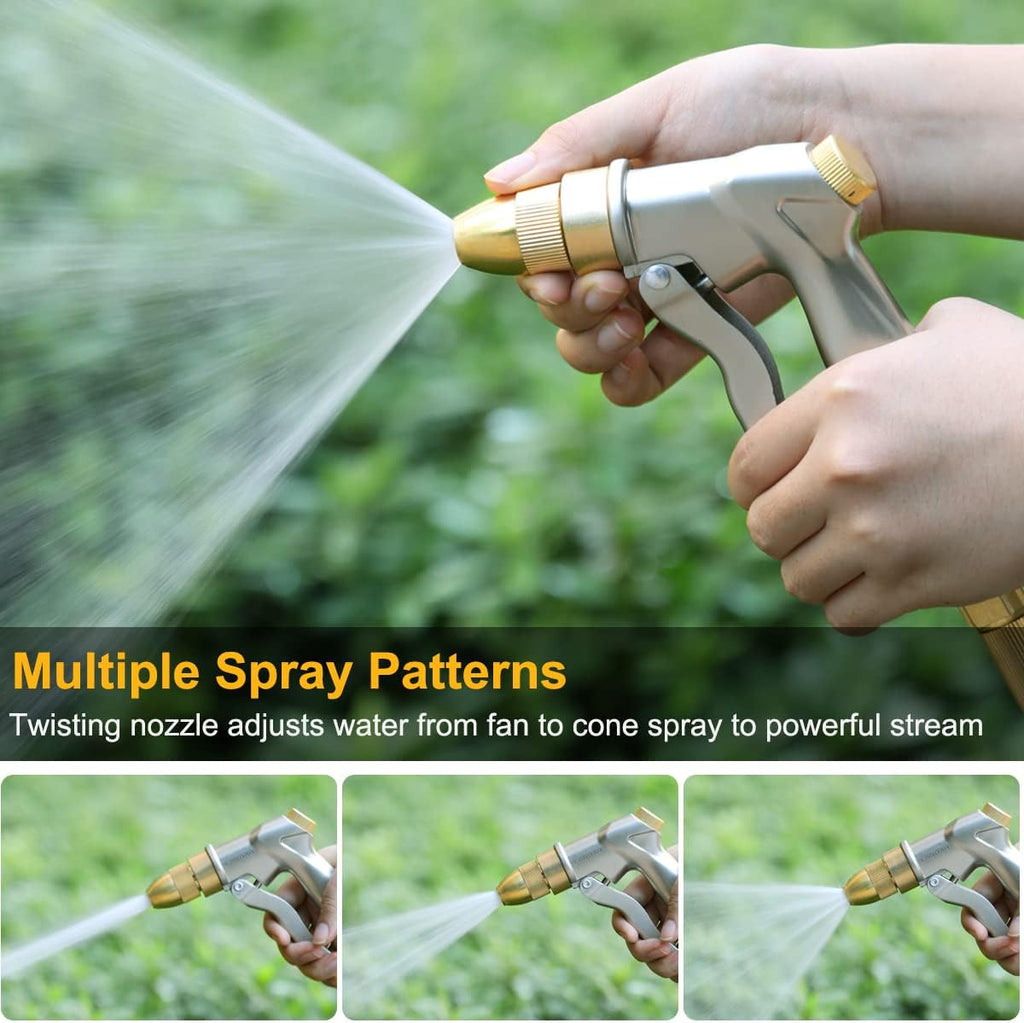 FANHAO 100% Metal Garden Hose Nozzle Heavy Duty, Leakproof, High Pressure | Rustproof Zinc Alloy, Hands-Free Lock