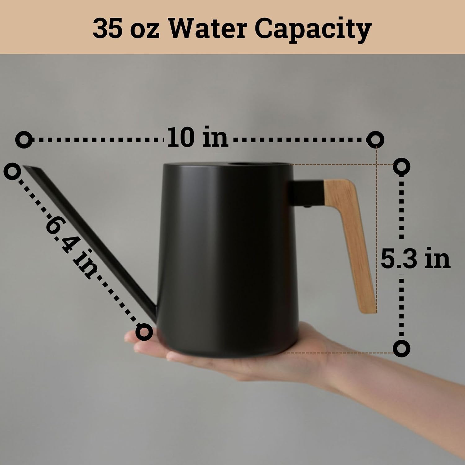 Metal Small Indoor Watering Can with Long Spout & Real Wood Handle, 35oz | Long Spout, Stainless Steel, Real Wood