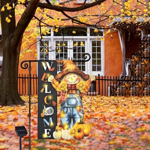 Thanksgiving Garden Flag, Scarecrow Fall Porch Decor, 28x40 In