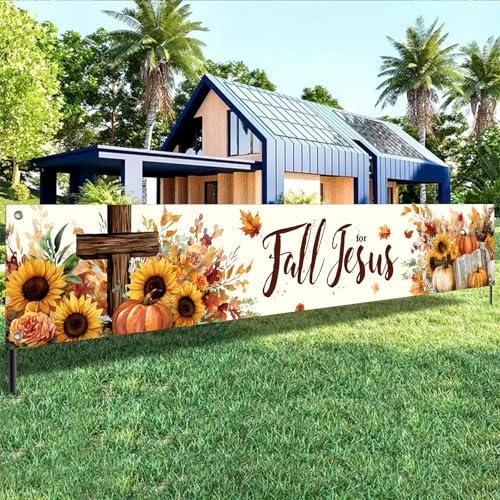 BlissYard Fall for Jesus Banner Christian Fence Decor 118 x 20 Inch