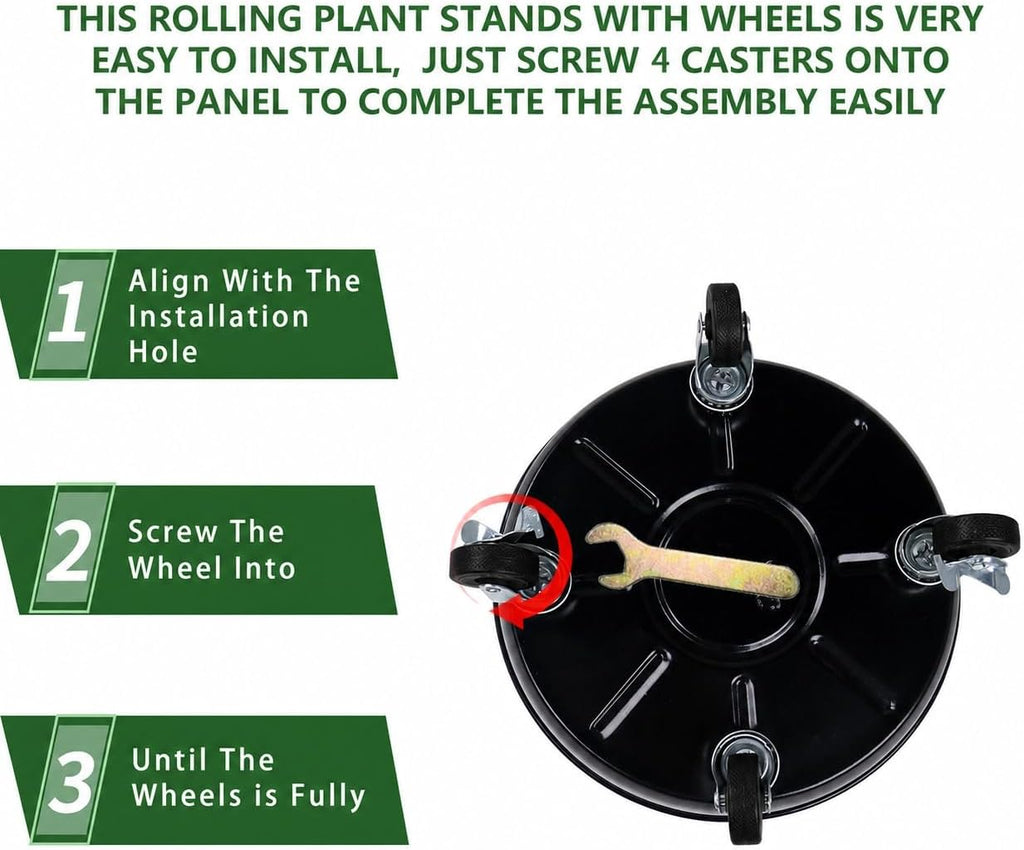 3 Pack Metal Plant Caddy with Wheels 12 Inch Black, Round Rolling Heavy Duty Plant Dolly, Heavy Plant Pot Mover