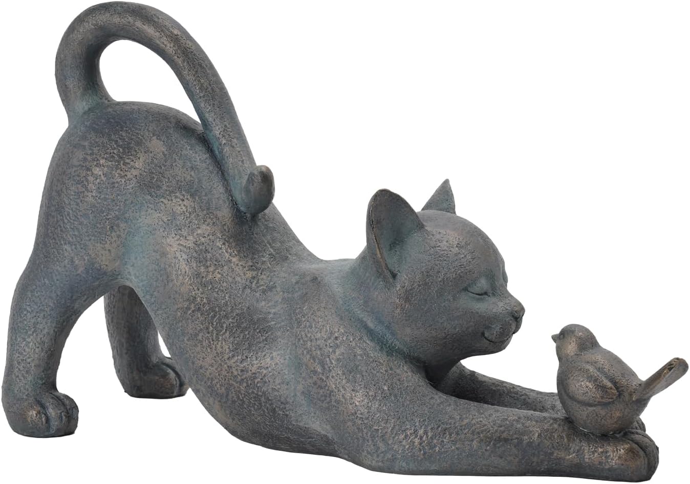 Cat Garden Statues Outdoor Cat-Figurines - Home Garden Decor 16 x 6 x 9.5 inch Resin Cats & Bird Playing Sculpture