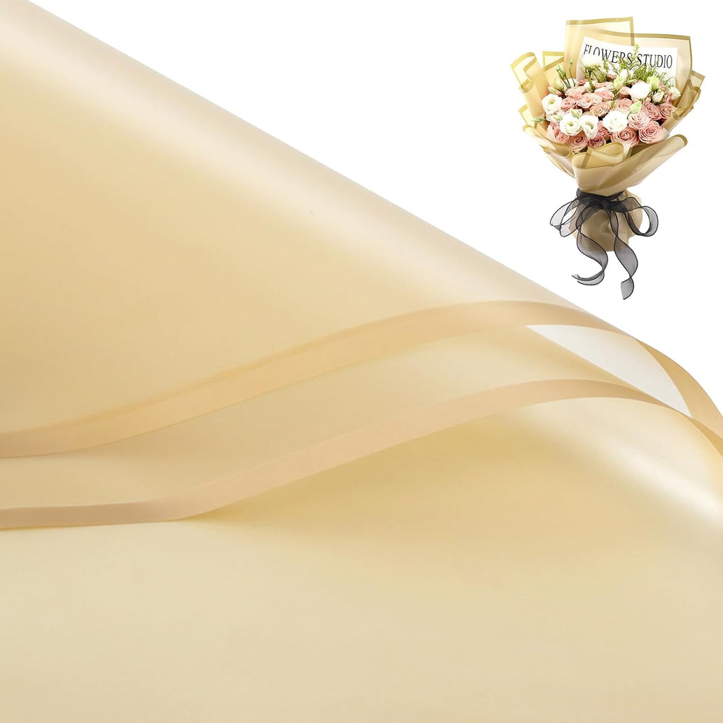 Rumvan Flower Wrapping Paper, 20 Sheets, Waterproof, Floral Bouquet Design, for Wedding, Birthday Gift, DIY Florist Supplies (Translucent white) (Translucent gold, 20 Sheets)