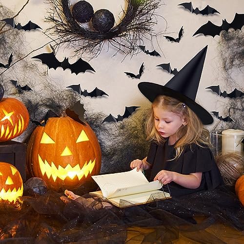 XIMISHOP 12pack Halloween Witch Hats Decortions with 3D Bats Wall Decor