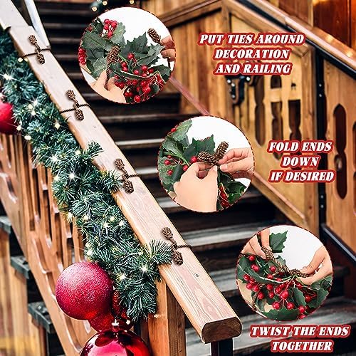 Riakrum 20 Pcs Christmas 20 Inches and 16 Inches Set Decorative Garland Twist Ties Garland Decor for Xmas Holiday Lights Bannisters Stairways Railings (Brown)