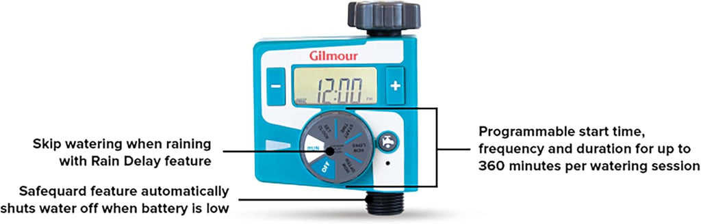 Gilmour Single Outlet Electronic Water Timer for Garden Hose, Irrigation Timer for Sprinklers and Drip Lines, Blue