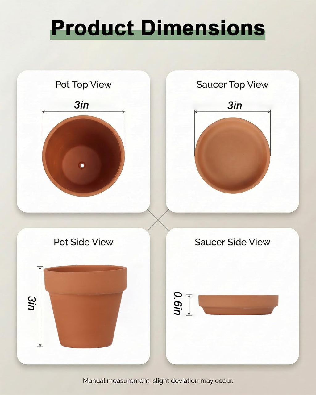 Riseuvo 3 Inch Terra Cotta Pots with Saucer - 12 Pack Clay Flower Pots with Drainage, Great for Plants, Crafts, Wedding