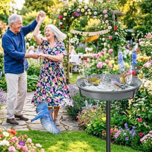 39In Freestanding Birdbaths Bowl Outdoor, Free Standing Garden Bird Bath Bird Feeder Bowl with Metal Stake, Detachable Decoration Spa Birdfeeder for Garden Patio Yard Lawn, 4 Spiky Feet (Grey)