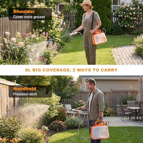 2.1 Gallon Battery Powered Sprayer, Upgraded Electric Weed Sprayer with USB Rechargeable Handle, Retractable Wand, 3