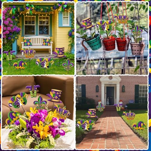 Shimeyao 6 Pcs Mardi Gras Metal Garden Stakes Mardi Gras Carnival Metal Garden Signs Yard Stakes Outdoor Decor for Carnival Party Home Lawn Porch Holiday Front Backyard