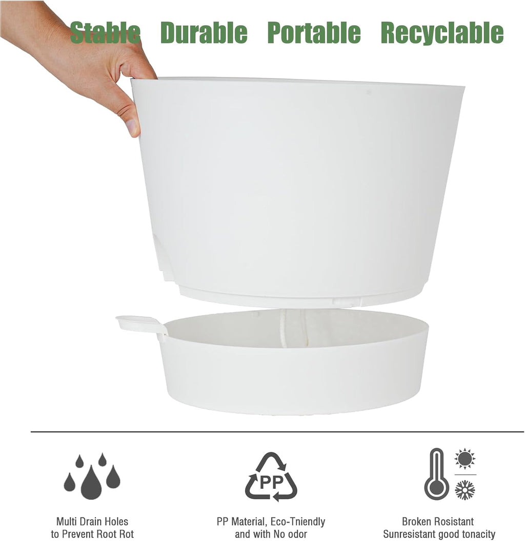 SwinDuck 12inch Large Self Watering Plant Pot, Plastic Cylinder Planter with 60Oz Deep Reservoir and Saucer for Indoor