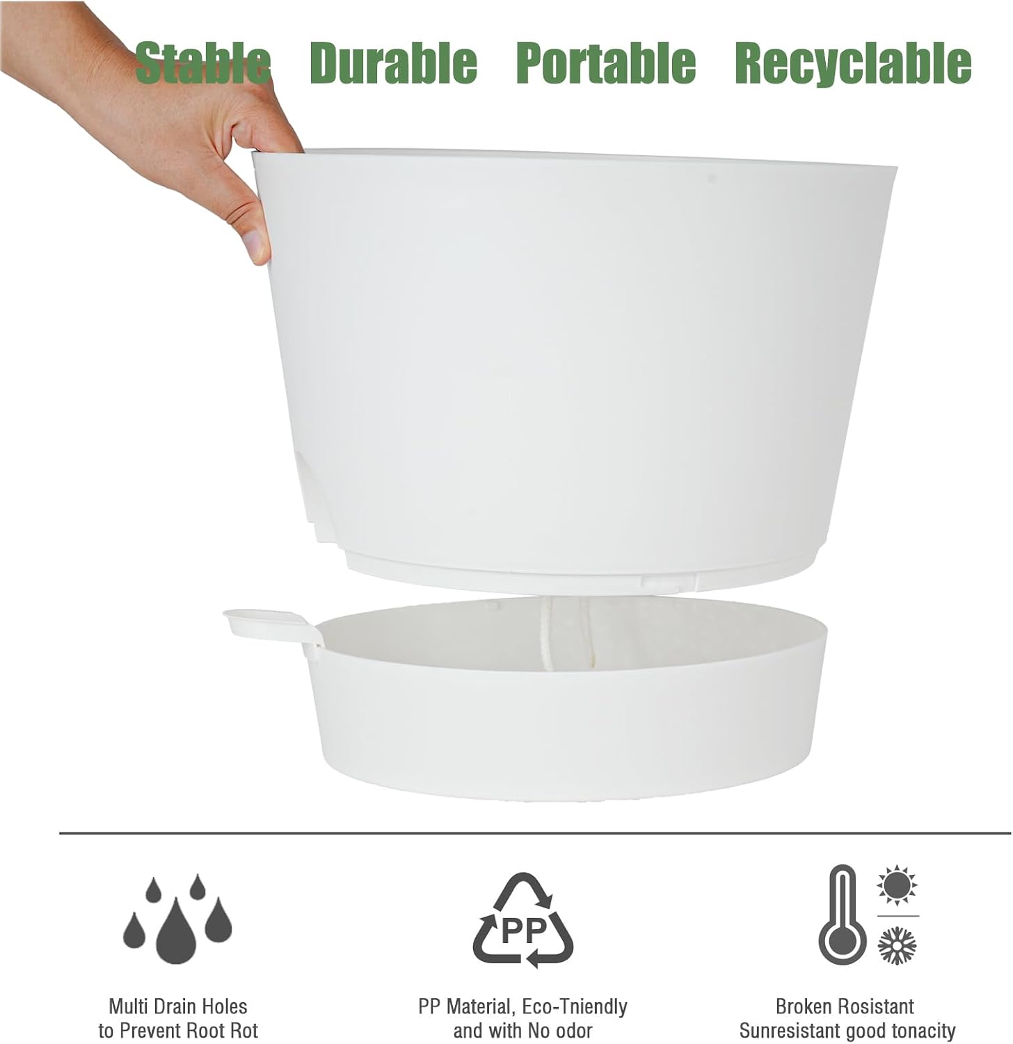 SwinDuck 12inch Large Self Watering Plant Pot, Plastic Cylinder Planter with 60Oz Deep Reservoir and Saucer for Indoor