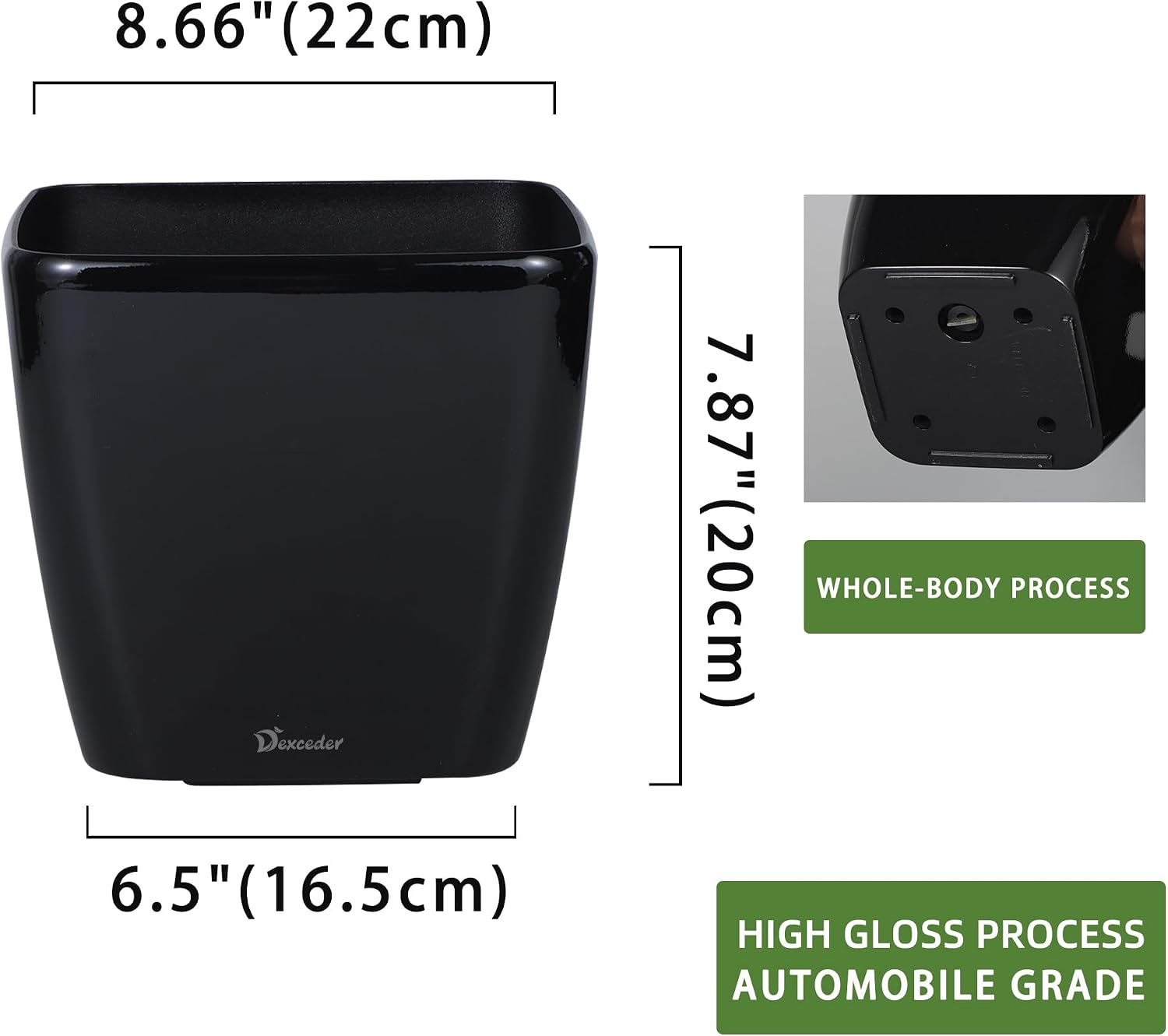 Dexceder 9x8 Self Watering Planter (Black High Gloss) | Inner Mat Design, Thickened Table Flower Plant Pot with Water