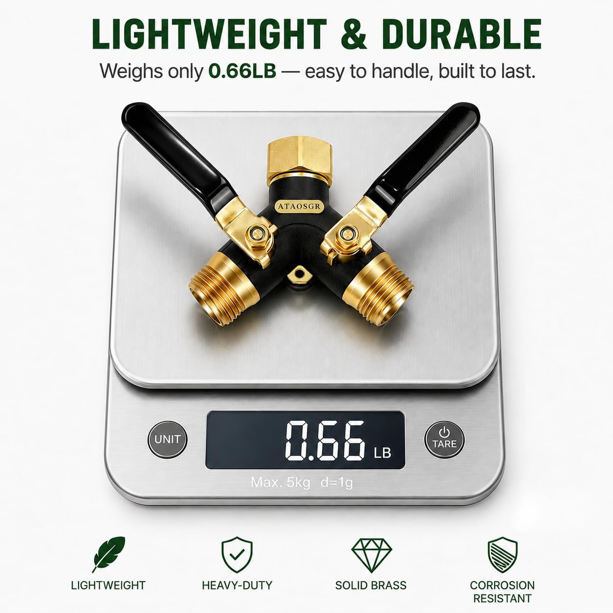 Garden Hose Splitter 2 Way, All Metal Heavy Duty Water Hose Splitter | with 360° Brass Swivel, Large Easy-Turn Handles