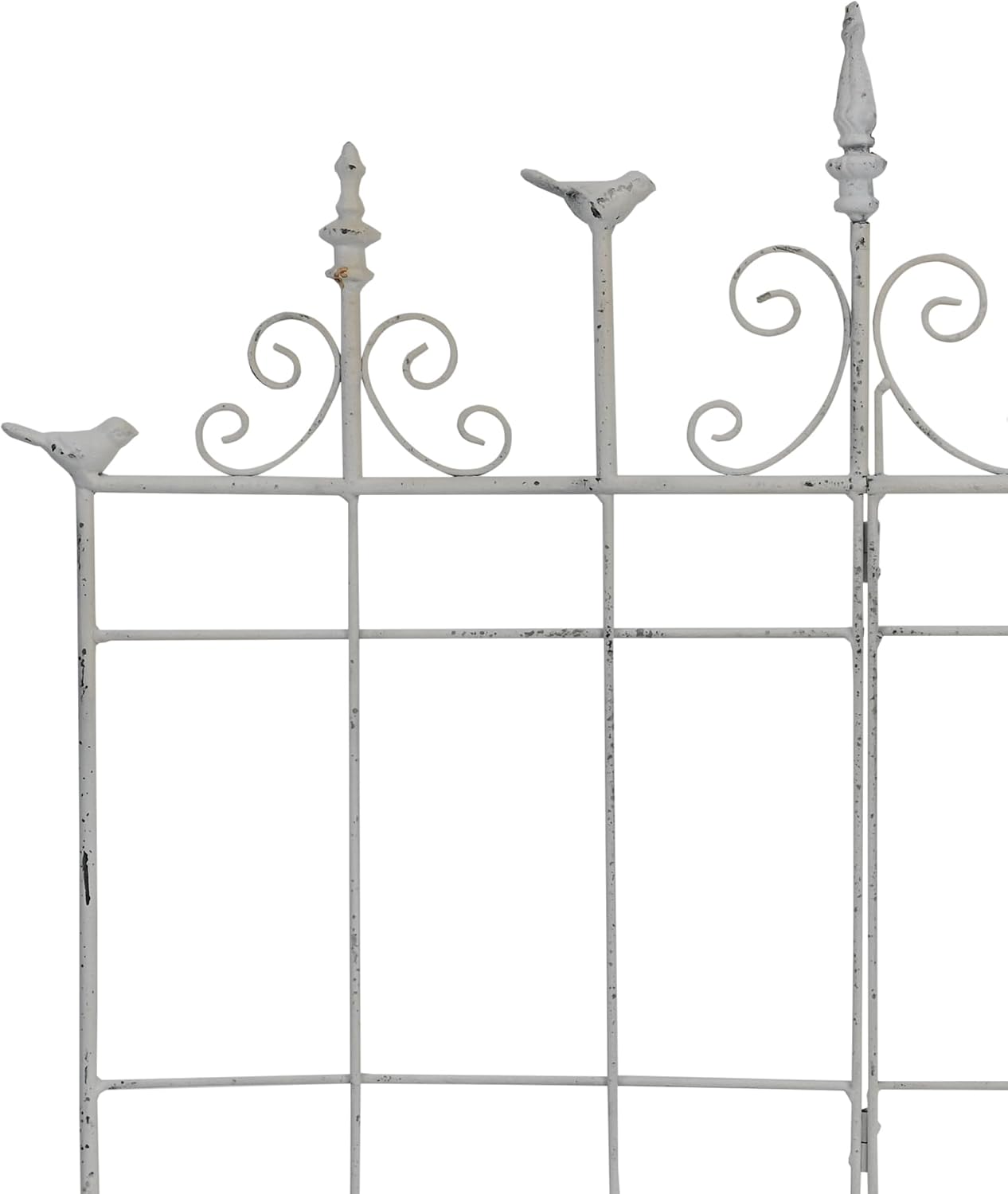 Vintage Distressed White Metal Garden Fence Panels, 25.6" W x 23.2" H Rustic Cast Iron Picket Fence, Outdoor Landscape