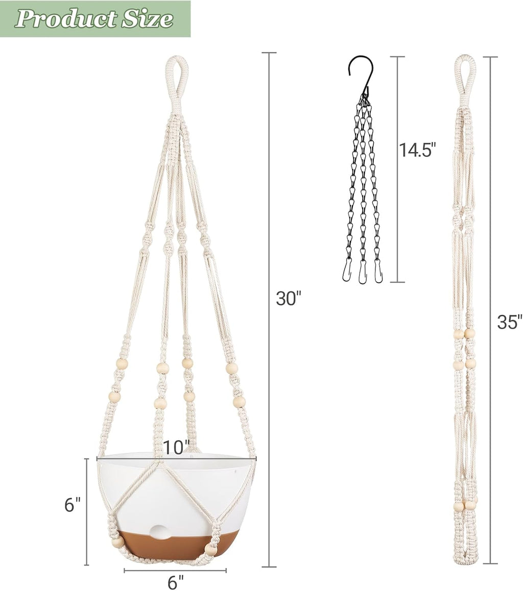 Mkono 3 Pack 10 Inch Hanging Planters for Indoor Plants with Self Watering | Macrame Plant Hangers, 2 Kinds Hanging