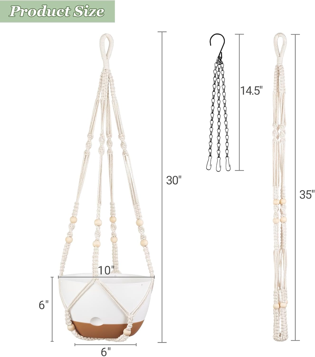 Mkono 3 Pack 10 Inch Hanging Planters for Indoor Plants with Self Watering | Macrame Plant Hangers, 2 Kinds Hanging