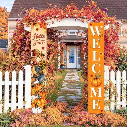 Fall Welcome Banner Porch Sign Hello Fall Banner Front Door Outdoor Decor