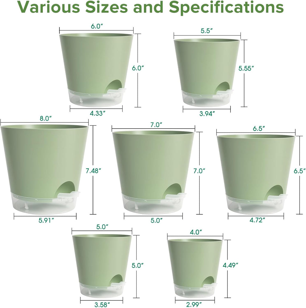 2026 Upgraded Self Watering Plant Pots with Drainage Hole, 8/7/6.5/6/5.5/5/4 Inch Flower Planting Containers for House