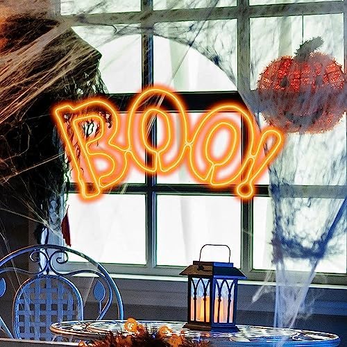 LAMPHOME [Large 36"x17" 666 LED Boo Neon Motif Super-Bright Orange LEDs Outdoor Halloween Decoration with UL Standard Adaptor Waterproof for Outdoor Home Party Wall Hanging Holiday