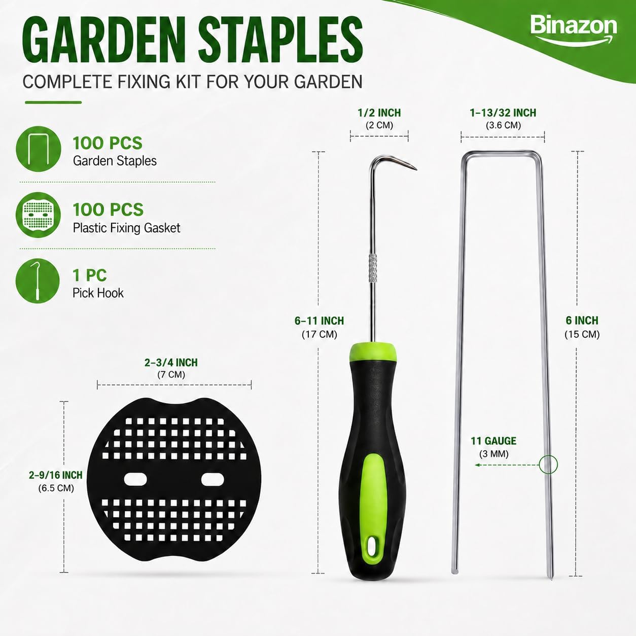 100 Pack Landscape Staples with 50 Washers, 6 Inch 11 Gauge U-Shaped Galvanized Garden Stakes, Heavy Duty Lawn Pins