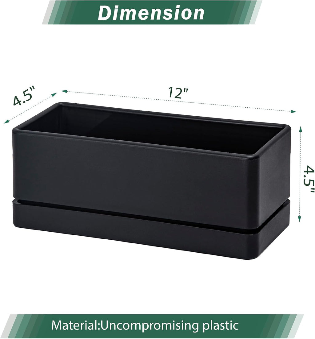 D'vine Dev 2-Pack Rectangular Planters, 12 x 4.5 in, Black, 76-X-B-2 | Minimalist Design, Large Planting Capacity