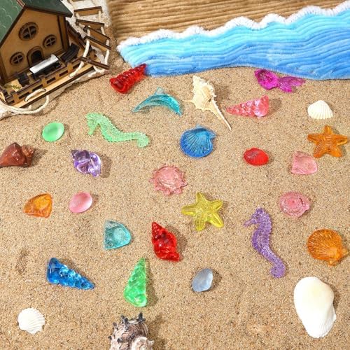 120 Pcs Acrylic Sea Shell Decorations, Ocean Themed Sensory Bin Fillers 3D Gems for Table Scatter Vase Filler and Pool Treasure Hunt Games