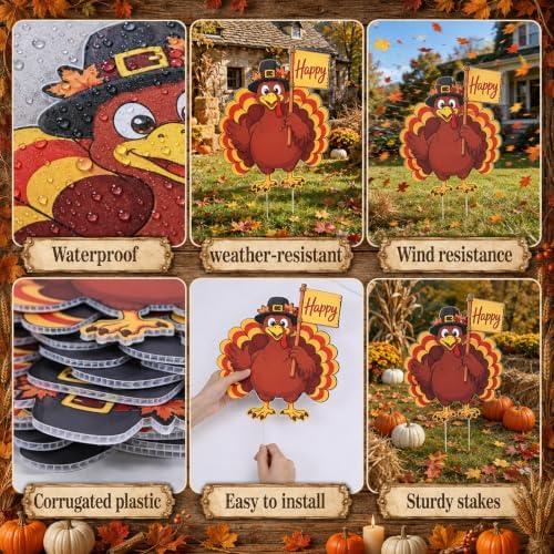 Turkey Yard Decorations Outdoor, Fall Harvest Yard Signs with Stakes Decor