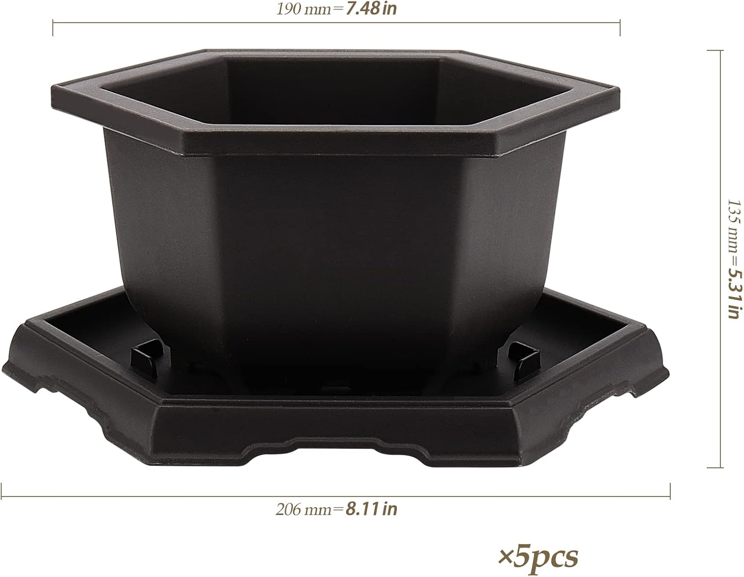 5 Pack Bonsai Pots, Hexagon Built in Mesh Plastic Bonsai Training Pots with Trays, Plant Flower Tree Growing Bonsai